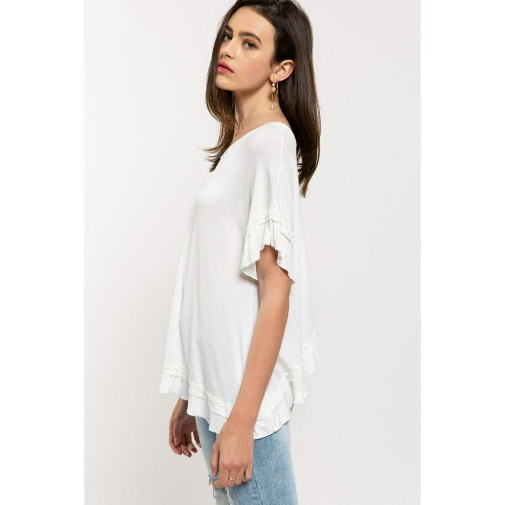 POL CLOTHING White Flowy Peek a Boo Back Tee Shirt Ruffle Summer Spring RCT763 - Picture 6 of 8